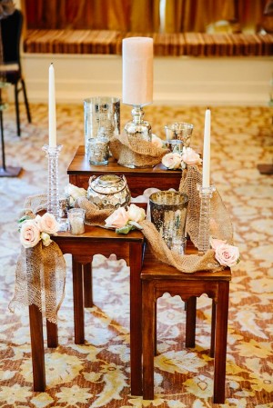 Altar Table With Mercury Glass and Burlap