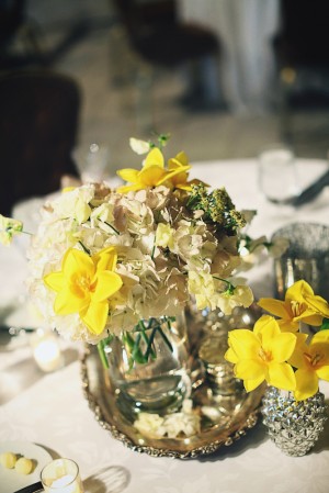Beige and Yellow Centerpiece in Mercury Glass