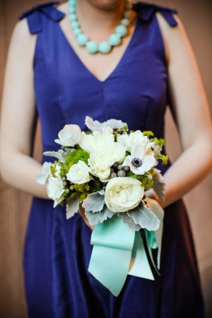 Blue Bridesmaids Dress With Bow Shoulder