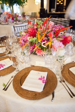 Bold Tropical Floral Reception Table Centerpiece