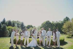 Bridal Party in Khaki Suits and Neutral Dresses