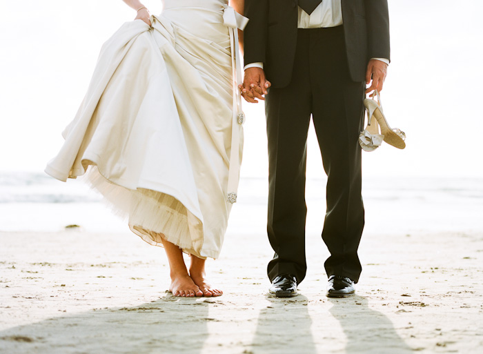 Bride and Groom Barefoot in the Sand
