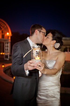 Bride and Groom with Mason Jar Candle Holder