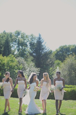 Bride with Bridesmaids in Neutral Dresses