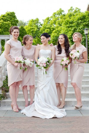 Bride with Soft Pink Bridesmaid Dresses
