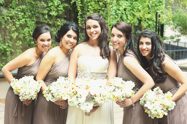 Bridesmaids in Neutral Taupe Dresses