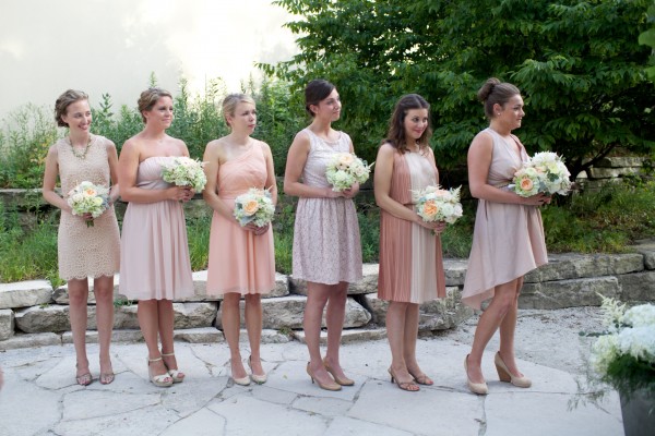 Bridesmaids in Shades of Soft Pink and Peach