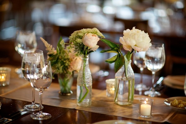 Casual Reception Table Flowers in Vintage Vases 1