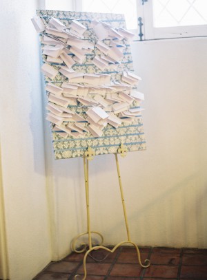 Fabric Covered Board With Place Cards on Easel