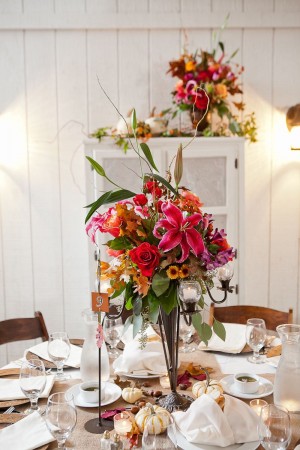 Fall Reception Centerpieces With Red Orange and Green Flowers 1