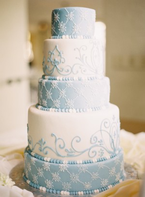 Five Tier Round Blue and White Wedding Cake