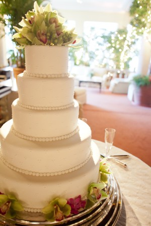 Five Tier Round Wedding Cake With Tropical Flowers