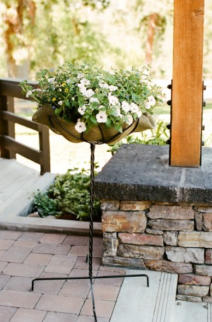 Flowers in Burlap and Iron Stand