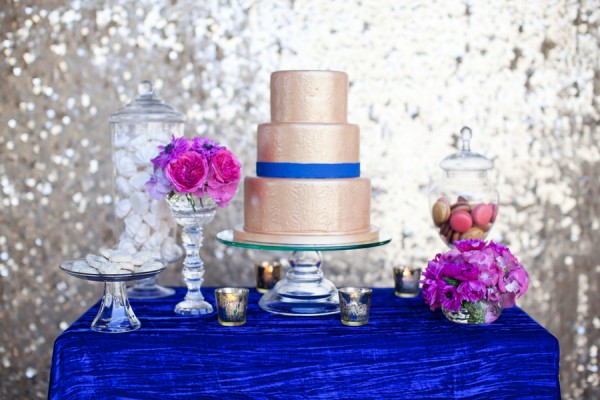 Gold Blue Hot Pink Wedding Dessert Table