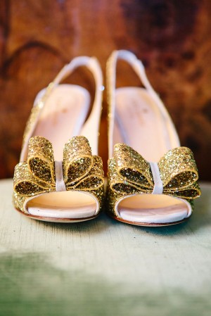 Gold Glitter Wedding Shoes With Bows