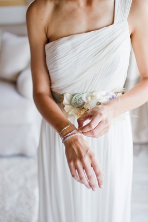 One Shoulder Wedding Gown With Flower Waist Detail