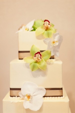 Orchids on Square Wedding Cake