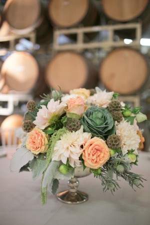 Peach Dalia and Peony Centerpiece With Cabbage Roses