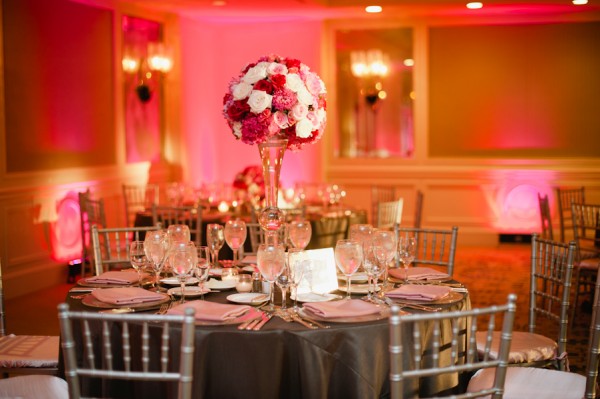 Pink and White Reception Centerpiece With Silver and Gray