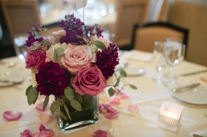 Purple and Pink Rose and Hydrangea Reception Centerpiece 2