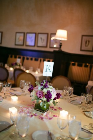 Purple and Pink Rose and Hydrangea Reception Centerpiece