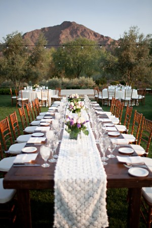 Rustic Outdoor Reception Table With Lace Runner 1