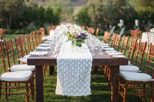 Rustic Outdoor Reception Table With Lace Runner