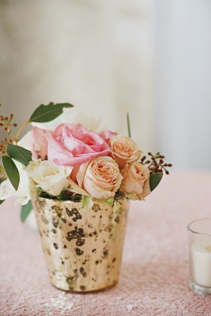 Soft Pink Roses in Gold Vintage Cup