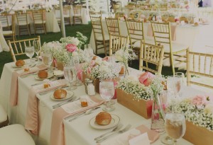 Tabletop with Wooden Boxes of Pink Garden Roses