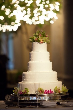 Tropical Inspired Green Orchid Wedding Cake