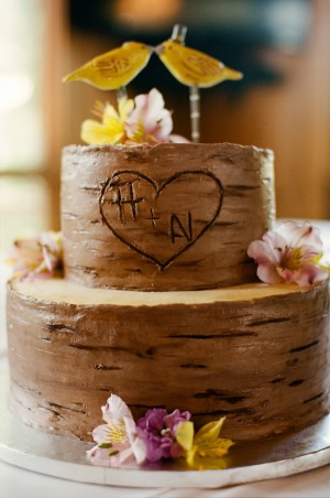 Two Tier Round Chocolate Wedding Cake With Bird Topper