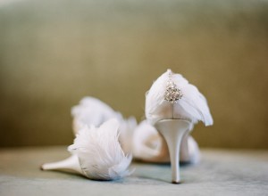 Wedding Shoes With Feather and Jewel Heels