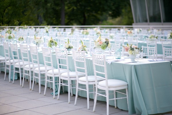White Chairs and Blue Tablecloths