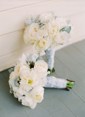 White Rose and Blue Bouquets