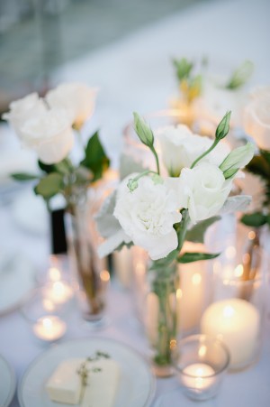 White Roses in Tall Glass Vases 1