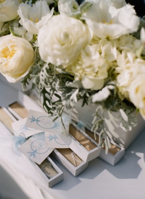 White and Cream Flowers in Wooden Box Centerpiece