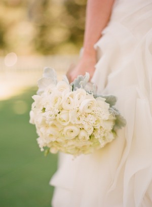 All White Bridal Bouquet With Gray Greenery 1