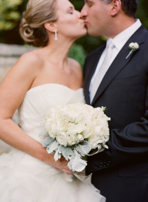 All White Bridal Bouquet With Gray Greenery
