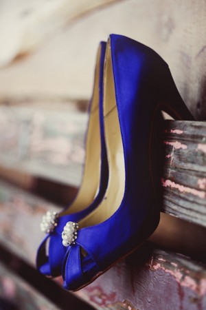 Blue Satin Bridal Shoes With Pearl Accents