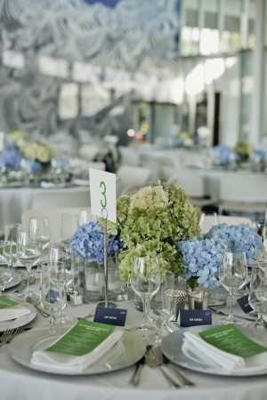 Blue and Green Hydrangea Reception Centerpieces