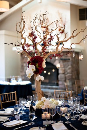 Branch Orchid and Rose Reception Table Centerpiece
