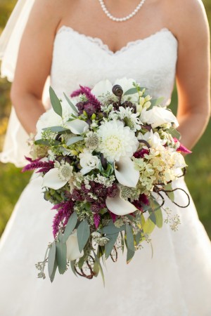 Cascading White Green and Purple Bridal Bouquet
