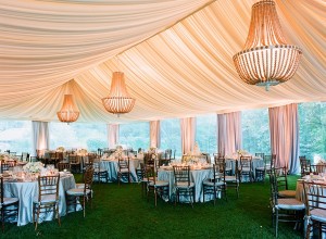 Elegant Chandeliers in Wedding Tent