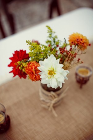 Fall Flowers in Burlap Wrapped Vase