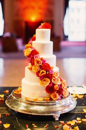 Five Tier Round Buttercream Wedding Cake With Rose Garland