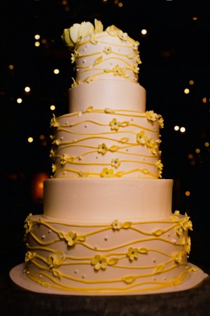 Five Tier Round Wedding Cake With Yellow Flower Details