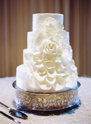 Four Tier Round Wedding Cake With Cascading Flower
