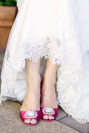 Hot Pink Bridal Shoes With Rhinestone Brooch Detail