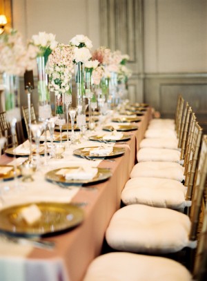 Long Reception Table With Gold Bamboo Chairs
