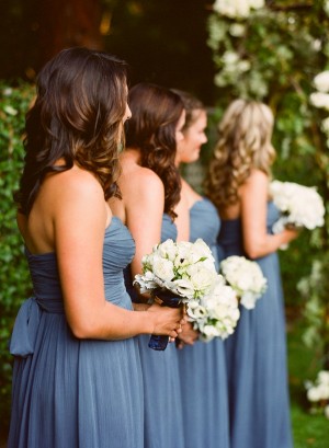 Long Strapless Blue Chiffon Bridesmaids Dresses 1